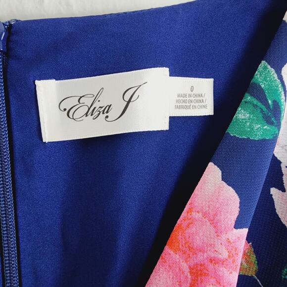 Eliza J Floral Maxi Dress 0 | Navy Multi Surplice Long Sleeve Elegant Gown - Picture 8 of 15